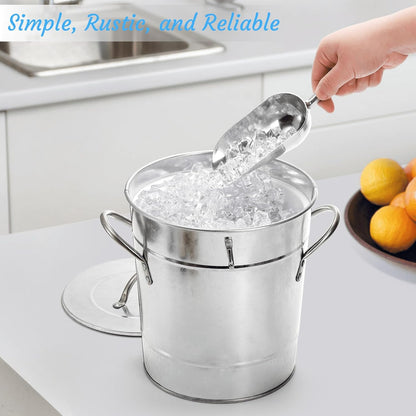 YOUEON 4 Liter Ice Bucket with Scoop and Lid, Double Walled Insulated Ice Bucket for Parties, Cocktail Bar, Wine Chiller, Beverage Tub with Carry Handles, Indoor & Outdoor Use, Silver