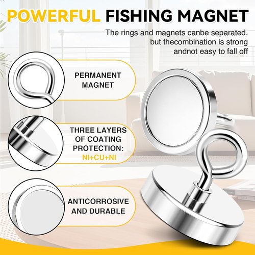 DIYMAG Super Strong Neodymium Fishing Magnet - 500 lbs Pulling Force | 2.36 Inch Diameter for River Retrieval