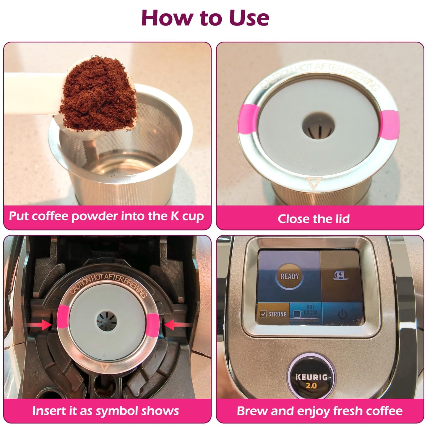 Reusable K Cups for Keurig, Universal Stainless Steel K Cup Reusable Coffee Pods Compatible for Keurig 1.0 & 2.0 Coffee Makers (2 Pack)