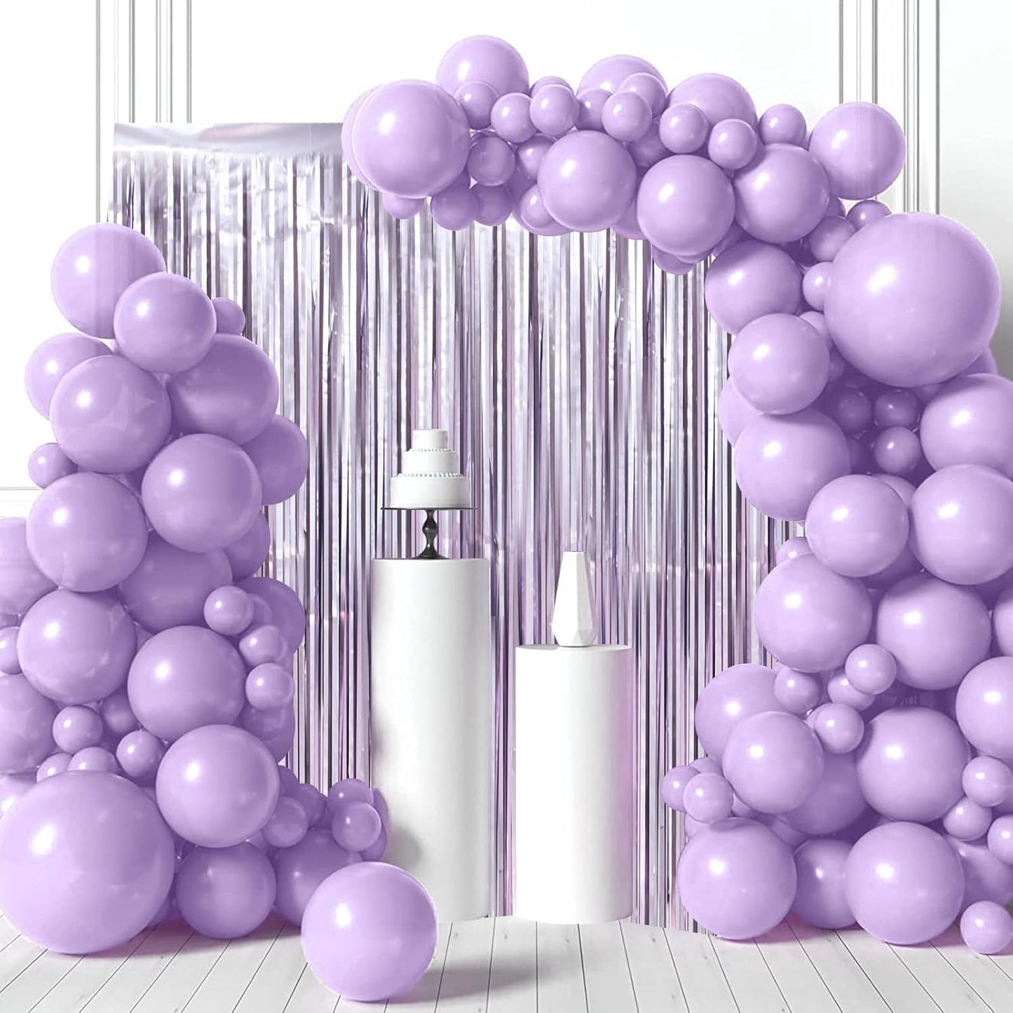 Voircoloria Light Purple Foil Fringe Backdrop Curtains - 3 Pack Tinsel Streamers for Baby Showers & Birthdays