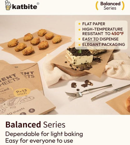 Katbite Parchment Paper Sheets - 130 Pcs Unbleached Non-Stick Baking Paper, 9x13 Inches for Air Frying & Cooking