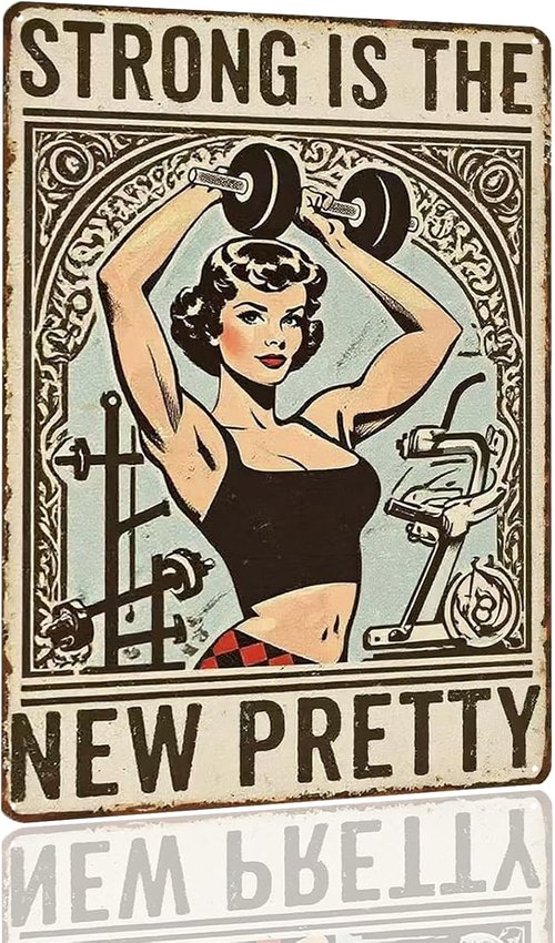 Fitness Motivational Metal Sign - 'Strong Is The New Pretty' Inspirational Gym Wall Art | 8x12 Inch Decor for Home Gym