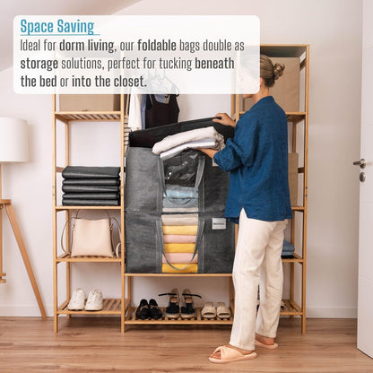 VENO Moving Bags - Extra Large Heavy-Duty Storage Bins with Clear Window & Zippers | Dark Gray, 2 Pack