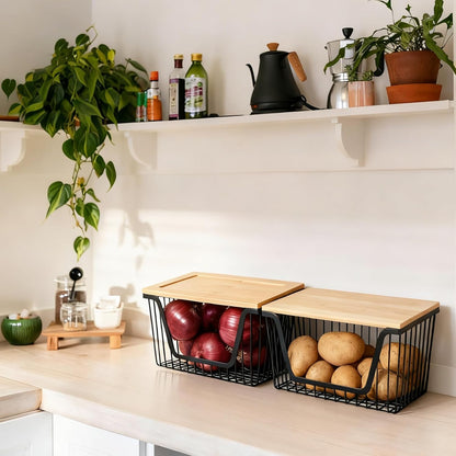Skiennix Onion & Potato Storage Bins - Stackable Wire Organizers for Pantry | Large Capacity Baskets