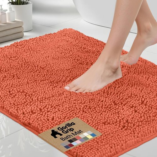 GORILLA GRIP Bath Rug Mat - Thick Soft Absorbent Chenille | Quick Dry Microfiber 36x24 Coral