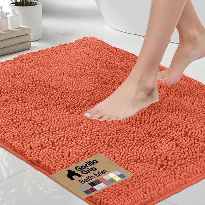 GORILLA GRIP Bath Rug Mat - Thick Soft Absorbent Chenille | Quick Dry Microfiber 36x24 Coral