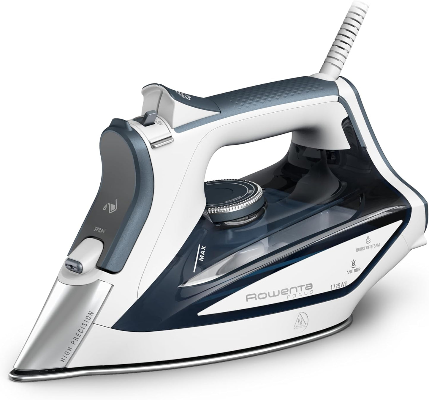 Rowenta Focus Excel Steam Iron - 1725 Watts with Anti-Drip Protection | Grey Iron Steamer for Clothes