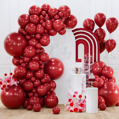 PartyWoo Burgundy Balloons - 155-Piece Dark Chestnut Red Balloon Arch Kit | Various Sizes for Celebrations
