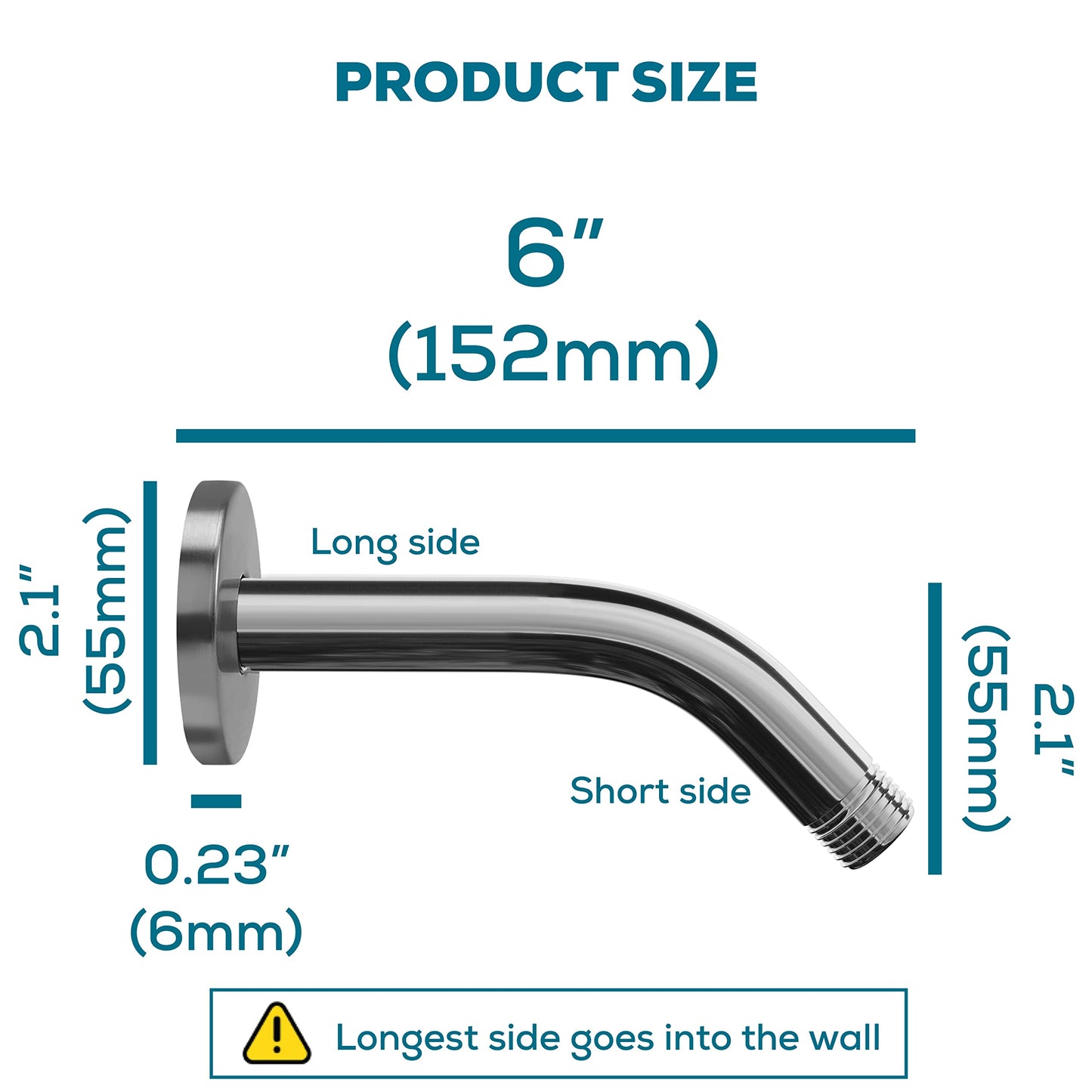 SparkPod 6 Inch Shower Arm with Flange - Solid Stainless Steel Shower Head Extension Arm, Wall-Mounted for Fixed & Handheld Showerheads - Teflon Tape Included (Standard 6", Luxury Polished Chrome)