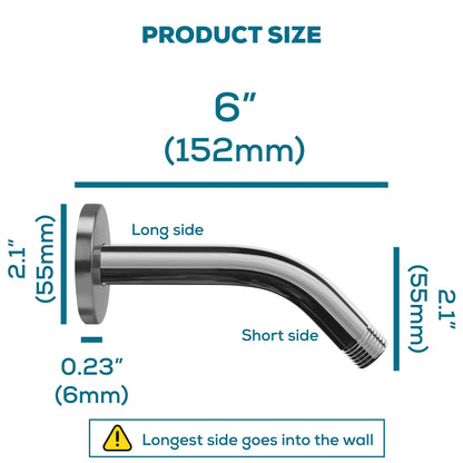 SparkPod 6 Inch Shower Arm with Flange - Solid Stainless Steel Shower Head Extension Arm, Wall-Mounted for Fixed & Handheld Showerheads - Teflon Tape Included (Standard 6", Luxury Polished Chrome)