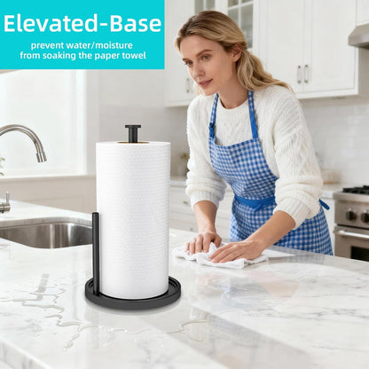 Stainless Steel Paper Towel Holder - Freestanding Design with Anti-Slip Weighted Base | Black