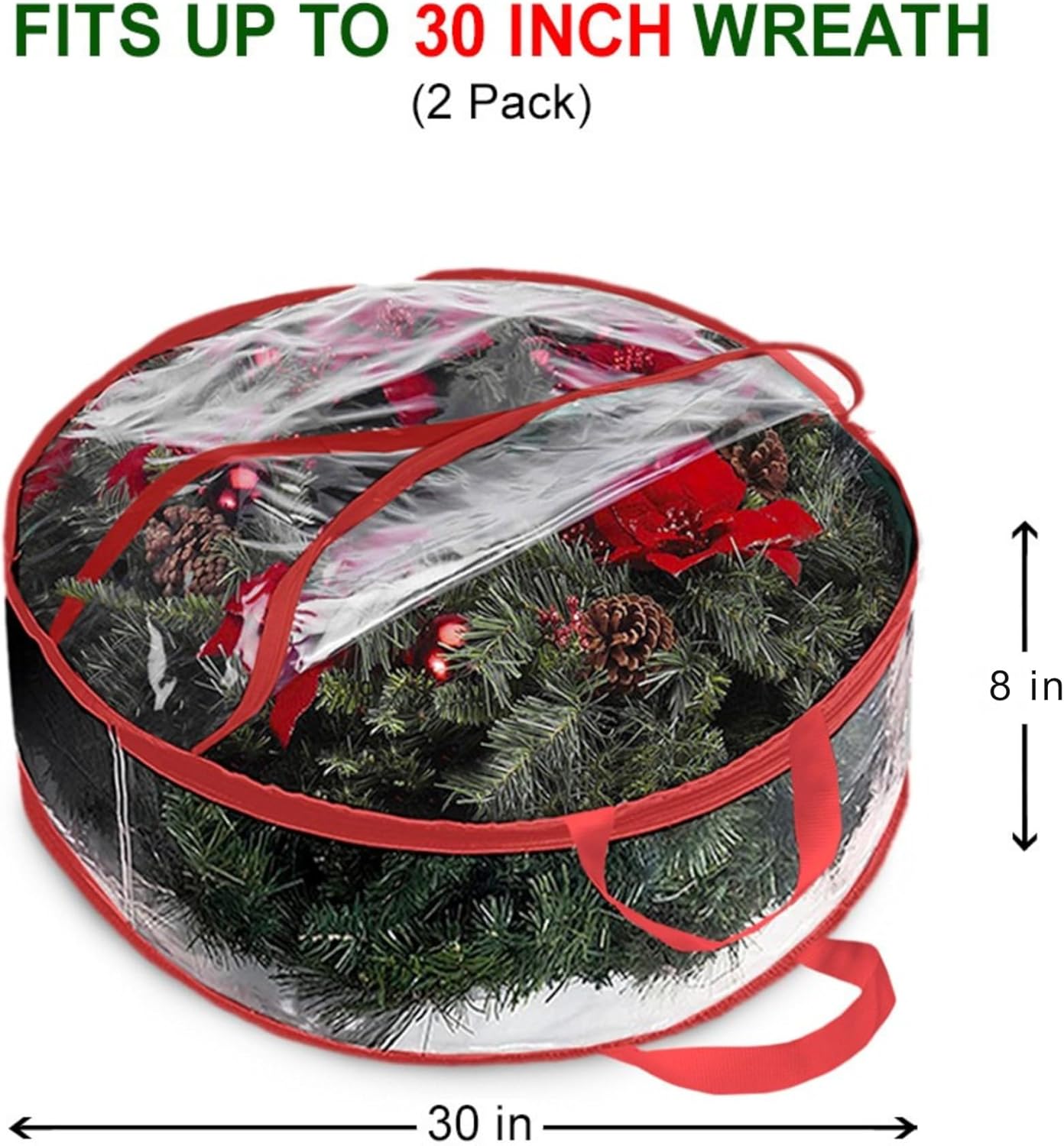 ProPik Christmas Wreath Storage Bag - 30" Waterproof Clear PVC Container | 2-Pack Holiday Wreath Holder
