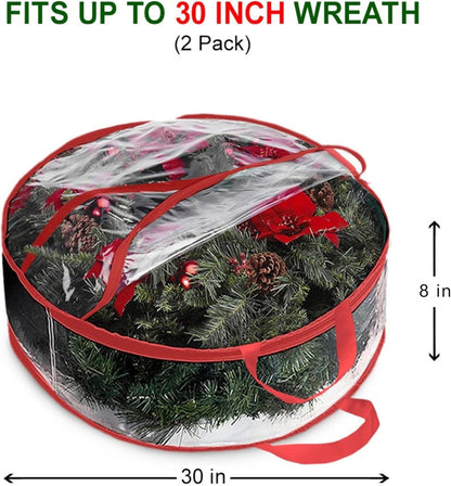 ProPik Christmas Wreath Storage Bag - 30" Waterproof Clear PVC Container | 2-Pack Holiday Wreath Holder