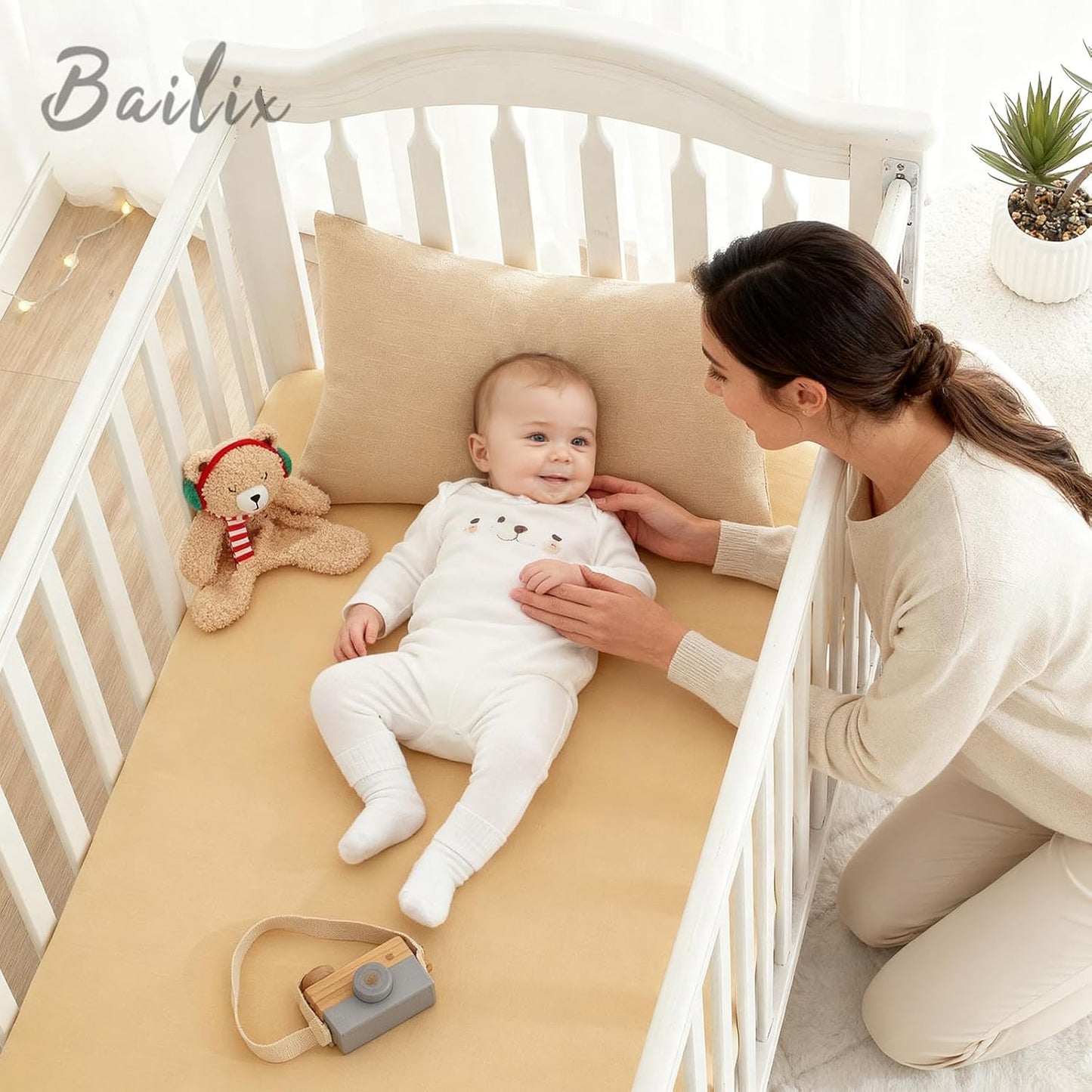 Bailix Heavyweight Muslin Baby Crib Sheets - 2PCS Neutral Fitted 100% Organic Cotton | Soft & Breathable (Cream, Coffee)