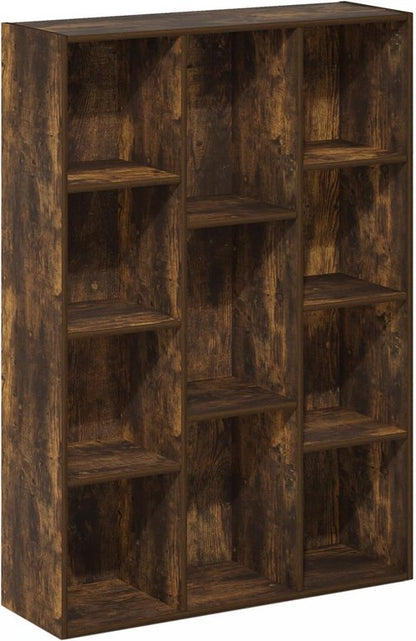 Furinno LUDER Bookshelf - 11-Cube Reversible Bookcase for Easy Assembly | Amber Pine, 9.4 x 29.1 x 41.7