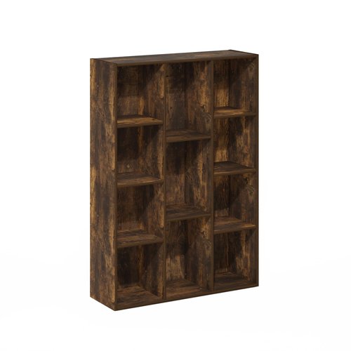 Furinno LUDER Book Shelf, 11-Cube Bookshelf, Reversible Bookcase, 9.4 x 29.1 x 41.7, Easy Assembly, for Living Room, Bedroom, Home Office, Amber Pine