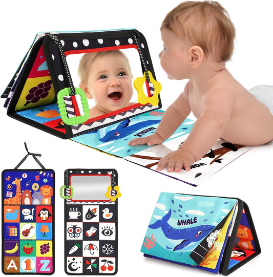 URMYWO Tummy Time Toys - High Contrast Black and White Baby Visual Stimulation Mirror | Montessori Sensory Crinkle Toy for Infants 0-12 Months
