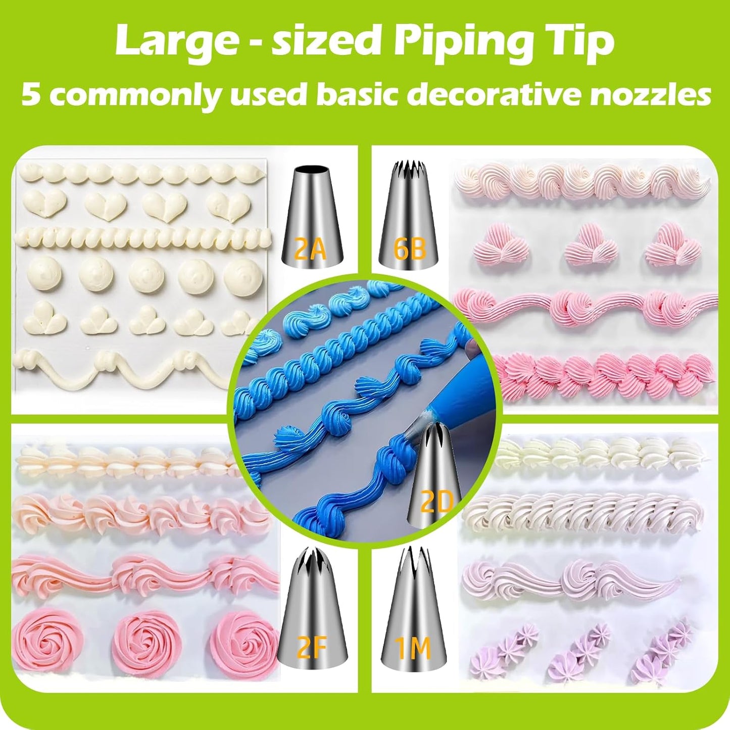 Suuker Large Piping Tips Set - Seamless Stainless Steel Cake Decorating Tips & Bags | Perfect for Cupcakes, Cakes & Cookies