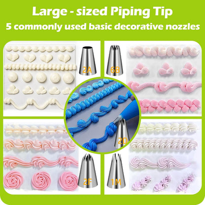 Suuker Large Piping Tips Set - Seamless Stainless Steel Cake Decorating Tips & Bags | Perfect for Cupcakes, Cakes & Cookies