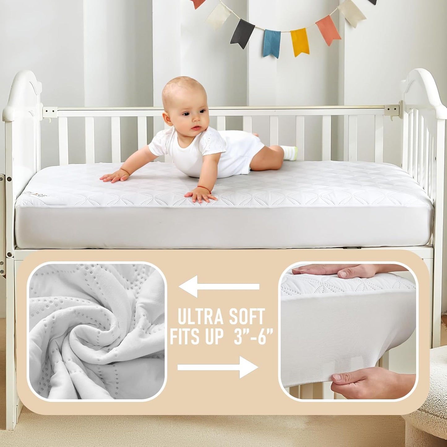 BEDLORE Waterproof Mattress Protector - Soft, Noiseless, Machine Washable Cover for Crib | 2 Pack (52''x28'')