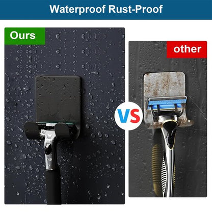 Diesisa Razor Holder 304 Stainless Steel for Shower + Adhesive Sticky Heavy Duty Waterproof Wall Hooks, Premium for Hanging Towels, Coat, hat (2+2 Pack) - Black