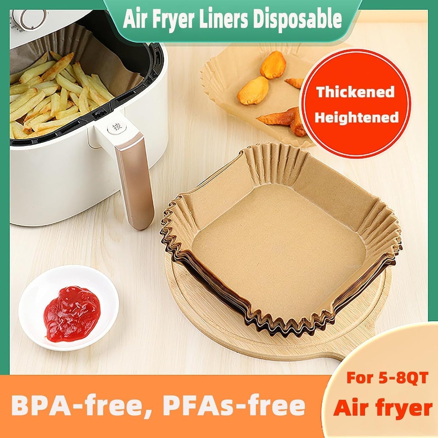 Air Fryer Liners | Non-Stick Disposable Baking Paper - 200PCS 9'' Square for 5-8QT Cooking