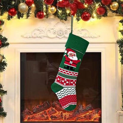 Large Knit Christmas Stockings with Santa Embroidery - Red & Green Xmas Stockings (Variation: Santa)