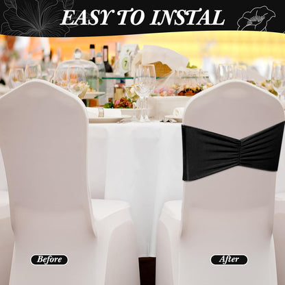Moukeren Spandex Chair Sashes - 150 Pcs Elastic Ribbon Seat Ties for Weddings & Events | Black