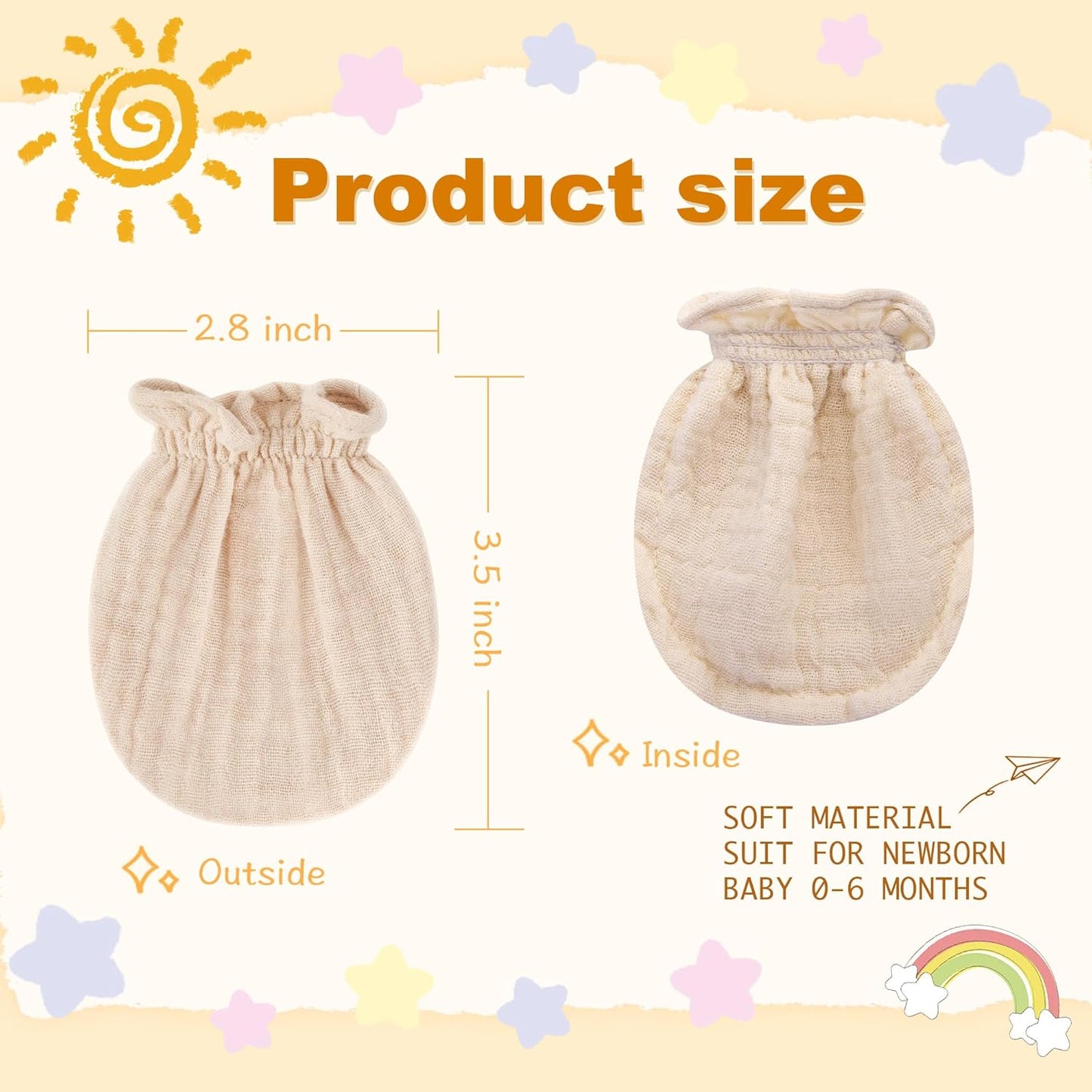 Pro Goleem Muslin Baby Mittens - 100% Cotton No Scratch Soft Gloves for Newborns 0-6 Months
