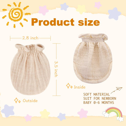 Pro Goleem Muslin Baby Mittens - 100% Cotton No Scratch Soft Gloves for Newborns 0-6 Months