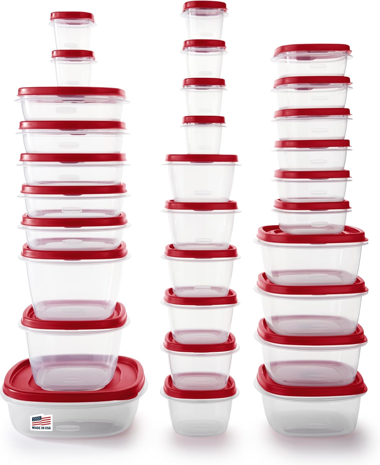 Rubbermaid 60-Piece Food Storage Container Set - Microwave & Dishwasher Safe, Red | Perfect for Meal Prep