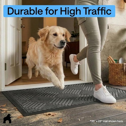 GORILLA GRIP 100% Waterproof All-Season WeatherMAX Doormat, 34x58, US Designed Natural Rubber, Stain and Fade Resistant, Low Profile Indoor Outdoor Door Mats, Easy Clean Patio Mat, Gray Diamond