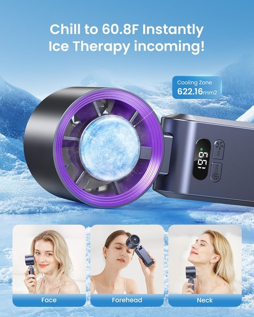 Kimguard Handheld Turbo Fan - Portable Ice Cooler with 20000 RPM Speed | Rechargeable Personal Fan in Purple