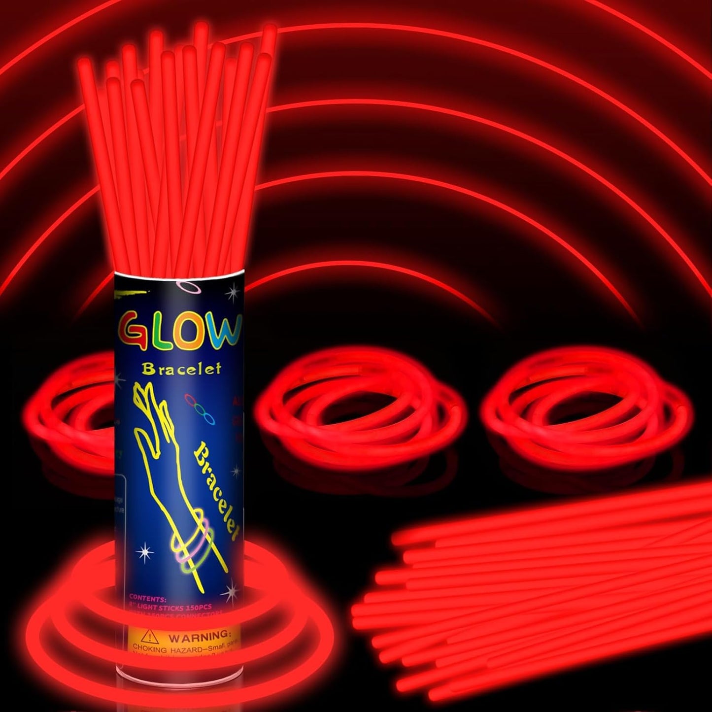 Skiennix 150 Pack Red Glow Sticks - Neon Glow In The Dark Party Favors for Birthdays & Holidays