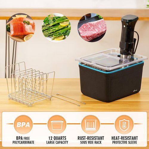 HOMENOTE Sous Vide Container - 12 Quart with Collapsible Lid & Complete Accessories Kit | BPA Free