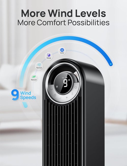 DREO Tower Fan - Ultra-Quiet 9-Speed Bladeless Floor Fan | 90° Oscillation & 12-Hour Timer