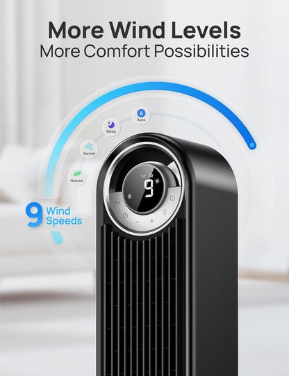 DREO Tower Fan - Ultra-Quiet 9-Speed Bladeless Floor Fan | 90° Oscillation & 12-Hour Timer
