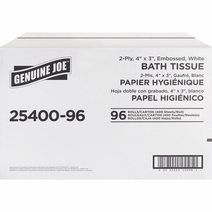 Genuine Joe Standard Bath Tissue, 3" x 4", 2-Ply, 400 Sheets/Roll, 96 Count
