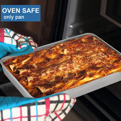 12.3 Inch Baking Lasagna Pan with Lid, P&P CHEF Rectangular Cake Pan Stainless Steel and Airtight Plastic Lids, Ideal for Cooking Reheating Roasting Baking Storing, Heavy Duty - Set of 4