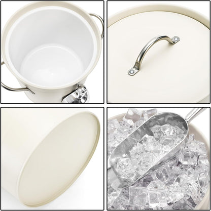 YOUEON 4L Ice Bucket with Scoop and Lid, Double Walled Insulated Wine Bucket Chiller with Carry Handles, Beverage Tub for Cocktail Party, Camping, BBQ, Indoor & Outdoor Use, White