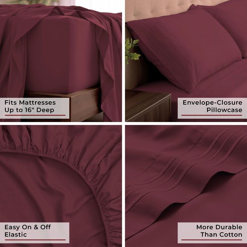 Mellanni King Sheets Set - 4 PC Iconic Collection Bedding - Hotel Luxury, Extra Soft, Cooling Bed Sheets - Wrinkle, Fade, Stain Resistant (King, Burgundy)