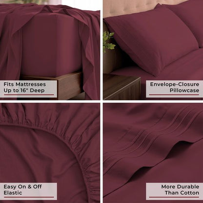 Mellanni King Sheets Set - 4 PC Iconic Collection Bedding - Hotel Luxury, Extra Soft, Cooling Bed Sheets - Wrinkle, Fade, Stain Resistant (King, Burgundy)