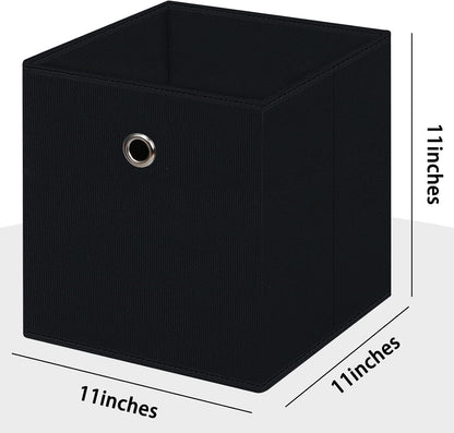 Skiennix Foldable Storage Cubes - 11-Inch Cloth Organizer Bins with Handles | Set of 6 Black