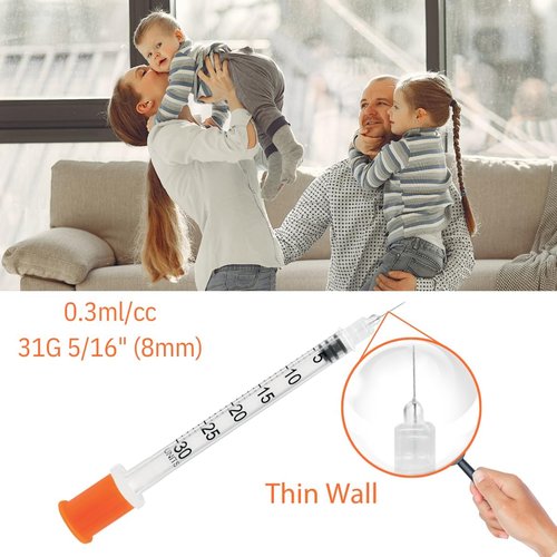 GLUCO-CARE 31G x 5/16’’ Syringes - 0.3 ml/cc with Orange Cap | Box of 100 Pieces