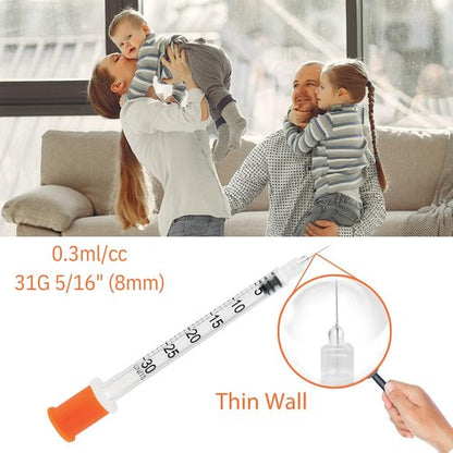 GLUCO-CARE 31G x 5/16’’ Syringes - 0.3 ml/cc with Orange Cap | Box of 100 Pieces