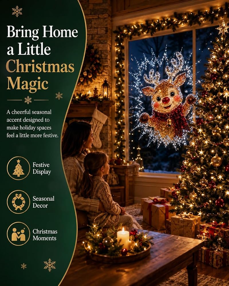 3D Effect Christmas Window Cling Santa - 19.7 x 15.7 Inch Glass Decor