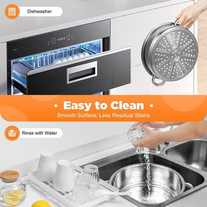 5-Tier Stainless Steel Steamer,Meat Vegetable Cooking Steamer Pot Multi Layer Stackable Kitchen Cookware,Large Steaming Pot Cookware for Steaming Veggie, Grains,Couscous, Pasta,Dumplings (Silver, 5-Tier,26cm)