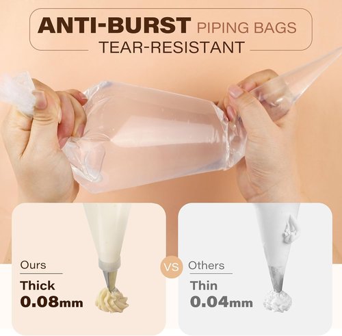 LotFancy Piping Bags - Extra Thick 18 Inch Disposable Pastry Bags with 5 Clips | Pack of 100 for Cake Decorating