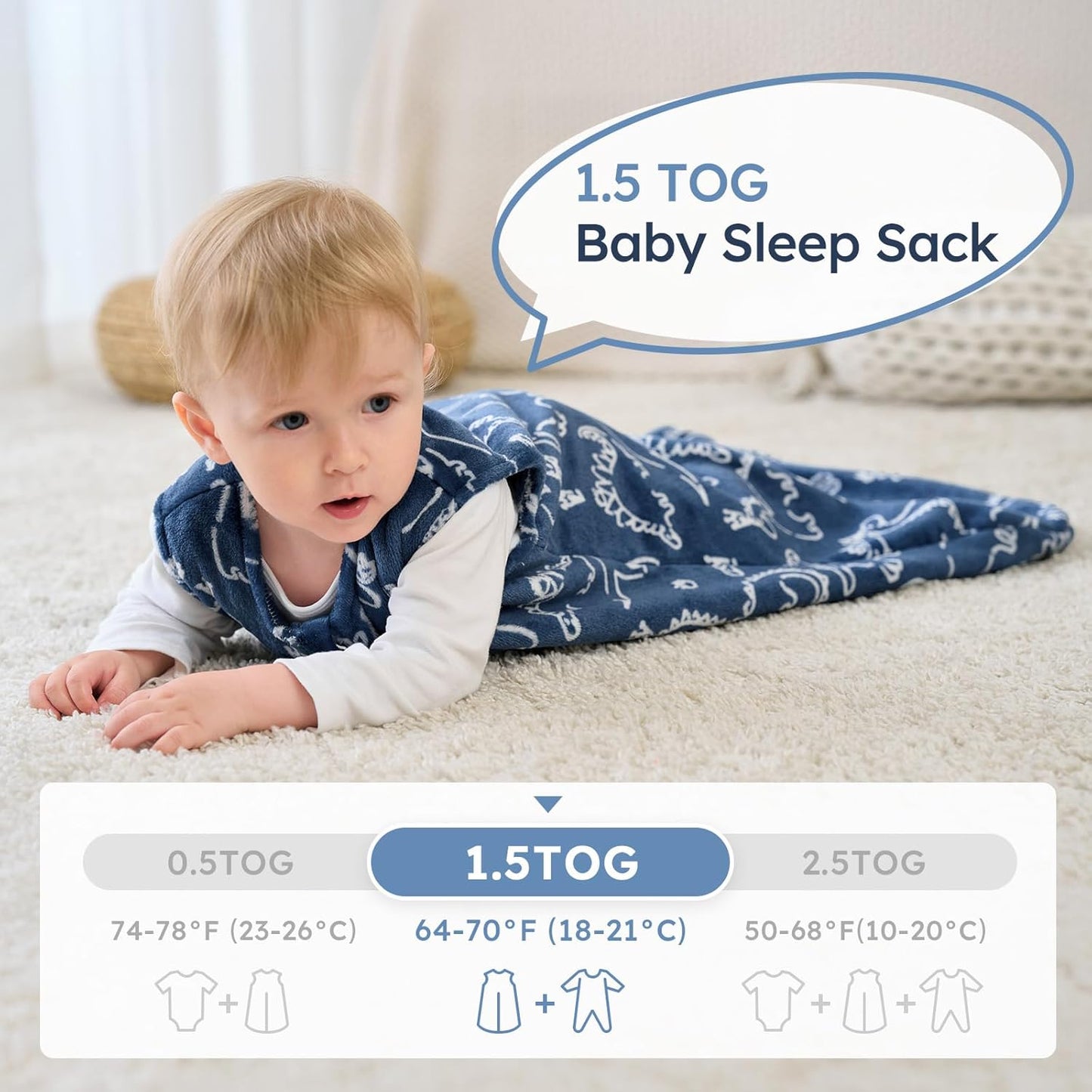 Yoofoss Baby Sleep Sack - 1.5 Tog Fleece Wearable Blanket with 2-Way Zipper | 0-6 Months, Soft & Warm