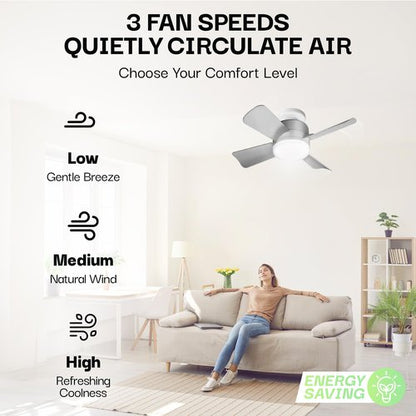 Bell+Howell Socket Fan Light Original – Warm Light Ceiling Fans with Lights and Remote, Ceiling Fan with Replacement for Light Bulb/Ceiling Fan for Bedroom, Kitchen, Living Room, 1000 Lumens - Silver